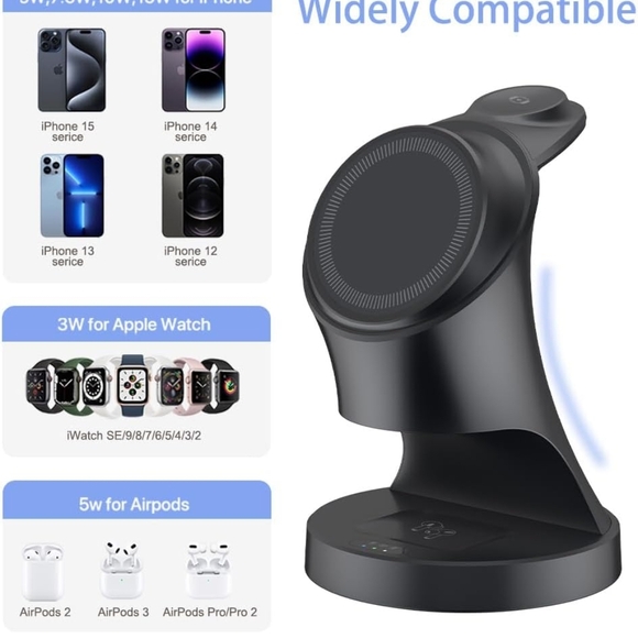 Wireless Charger,3 in 1 Magnetic Black Wireless Charging Stand with Adapter - Picture 4 of 5